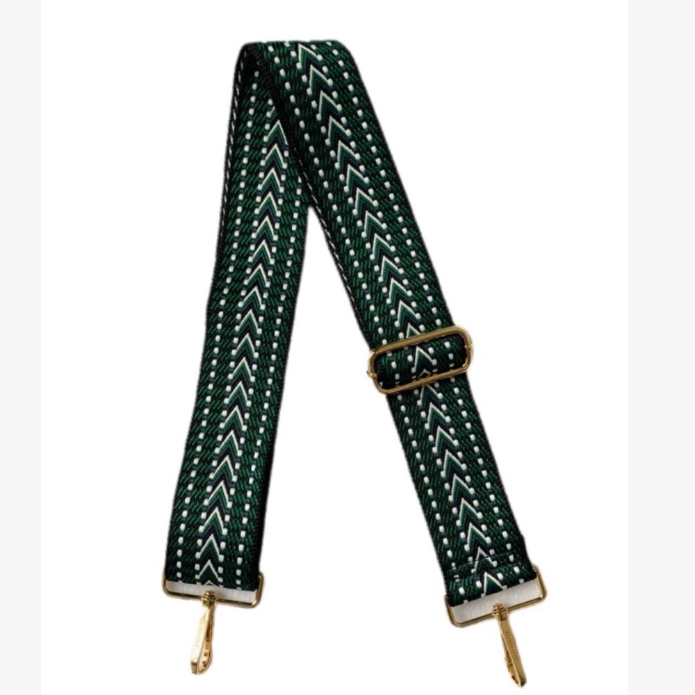 Ahdorned Green, Black, White Woven Bag Strap Gold Hardware